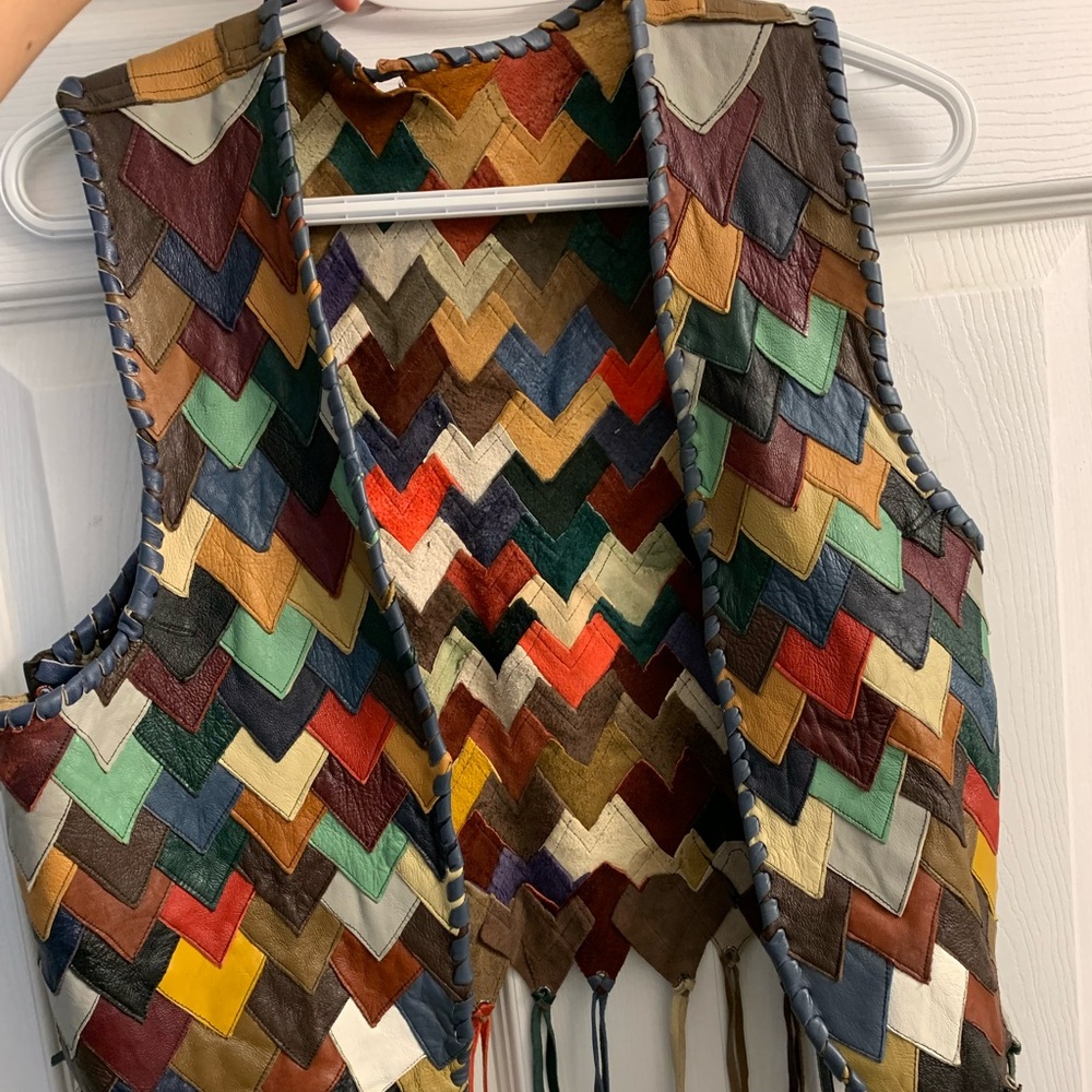 Very unique authentic leather patchwork vest! Coachella